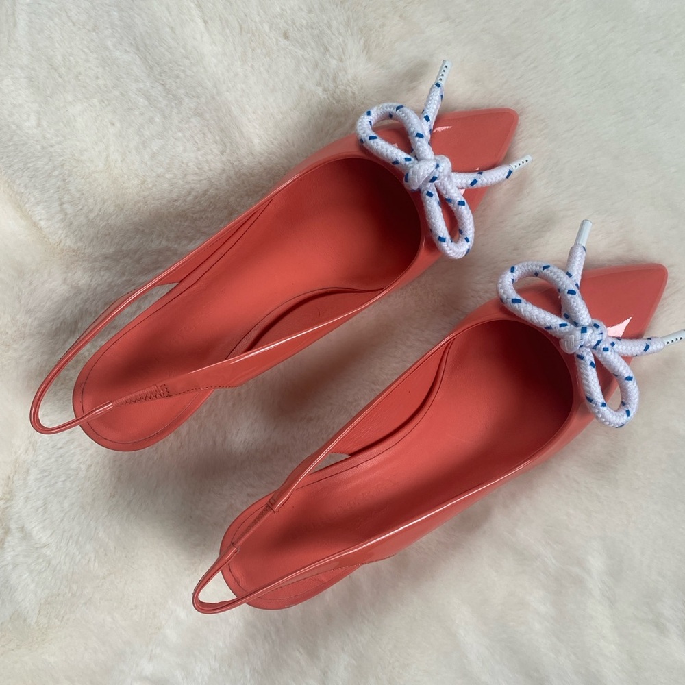 Burberry Coral Slingback Heels with Bow Accent
